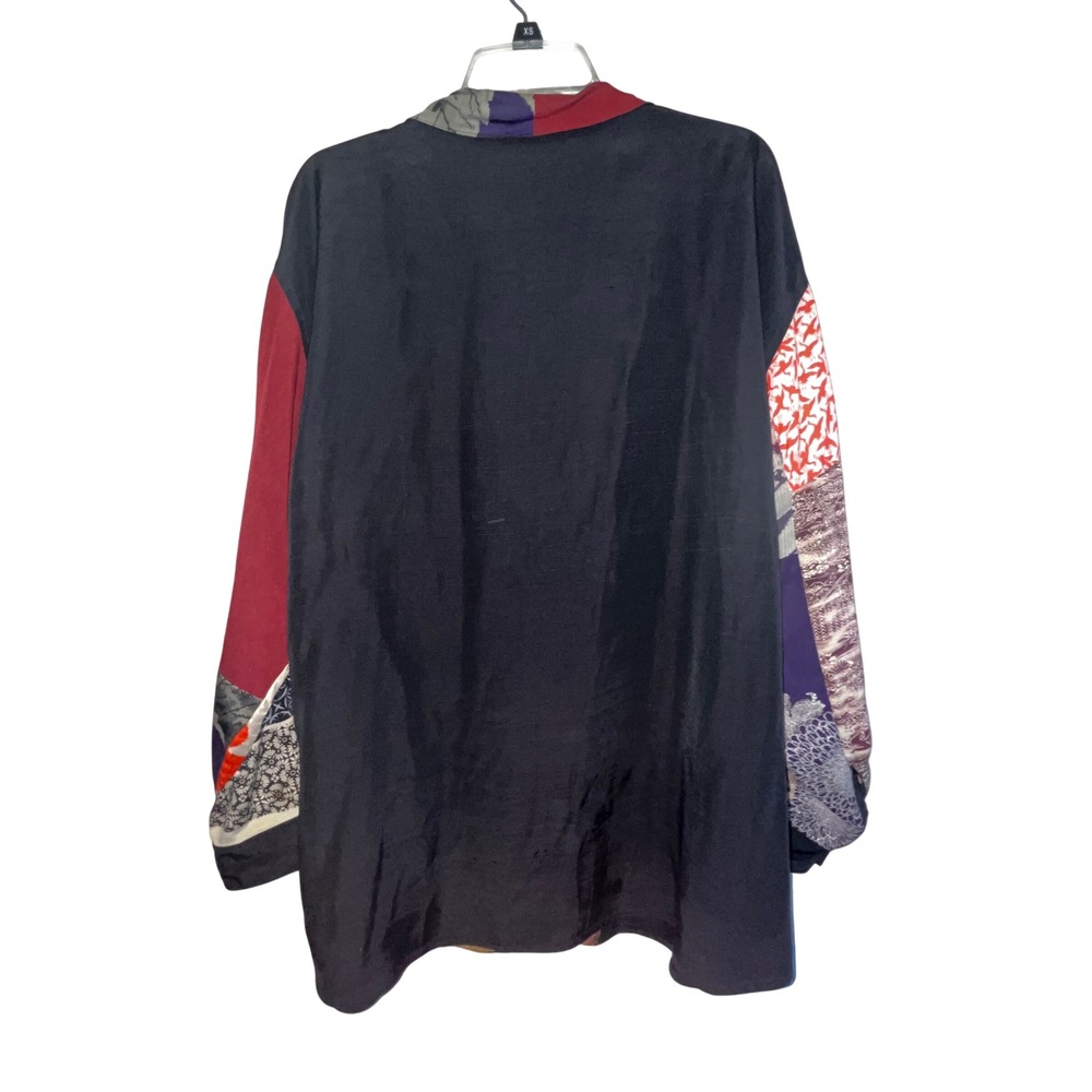 Vintage Claudia Grau Mixed Print Patchwork Silk Button Up Shirt Black Size 8 - Picture 2 of 14